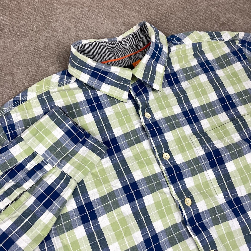 Quiksilver Shirt Mens Medium Multicolor Plaid Cotton Pleated Roll Tab Sleeve